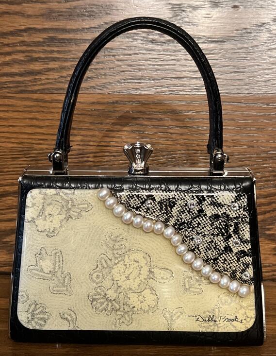 Debbie Brooks Handbags - Debbie Brooks Black White Silver Mini Clutch Handbag Evening Bag Pearls